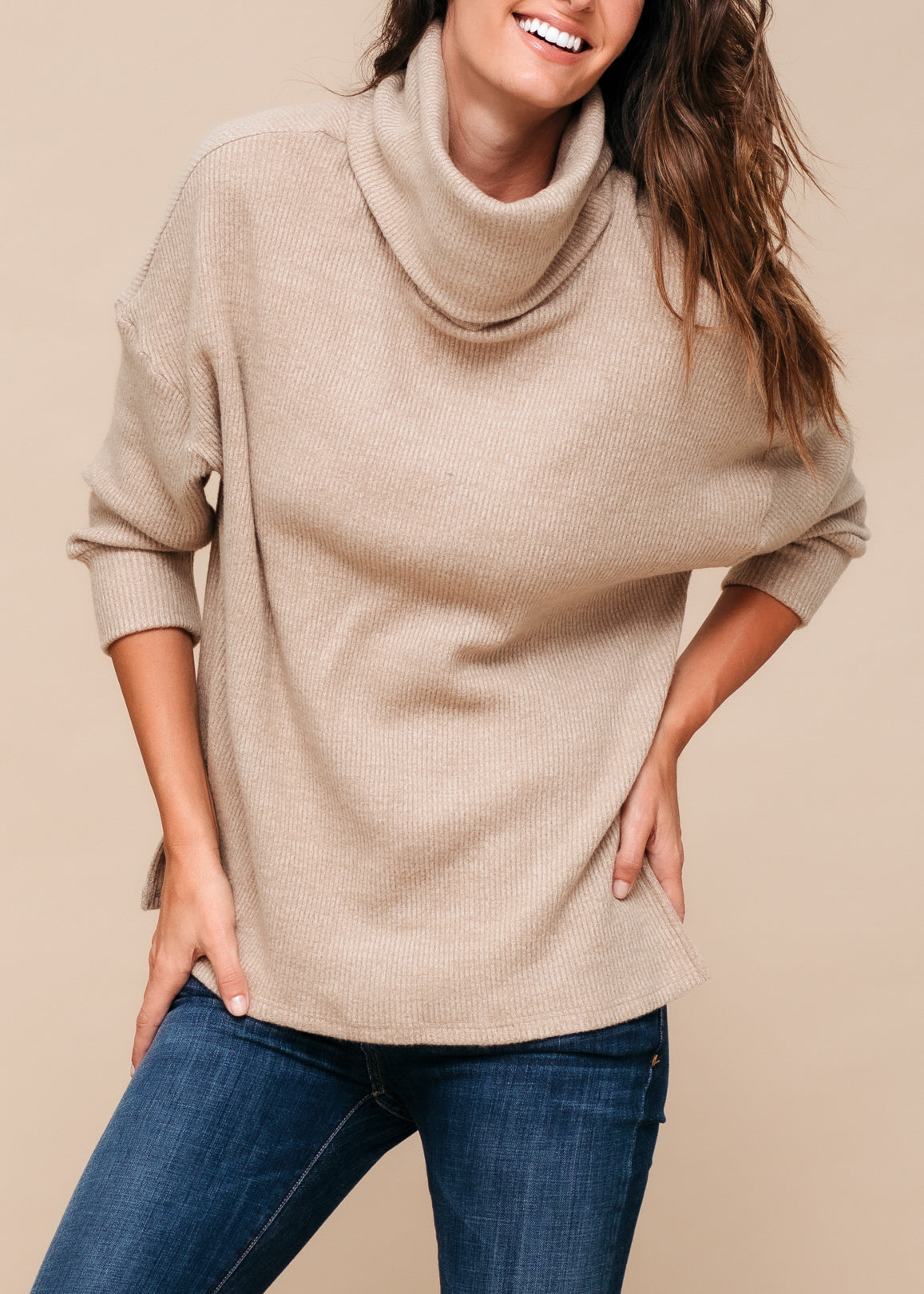 Women's Turtle Neck Ribbed Oversize Sweater Top