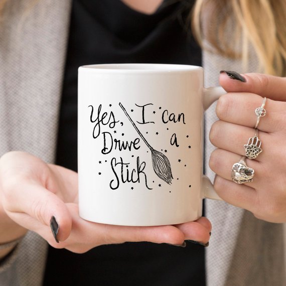 Yes I Can Drive A Stick Mug, Witch Mugs, Halloween