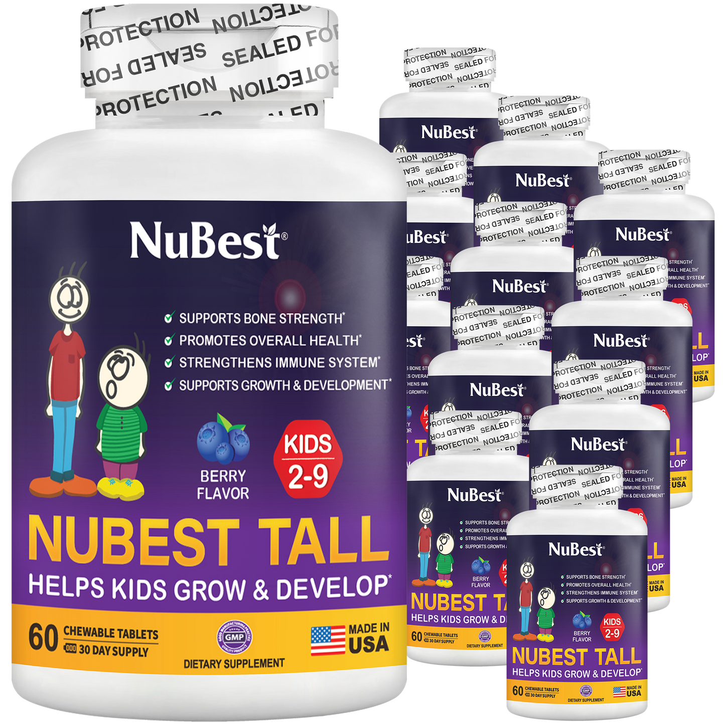 NuBest Tall Kids, Multivitamins, Berry Flavor, Ages 2-9, 60 Chewables