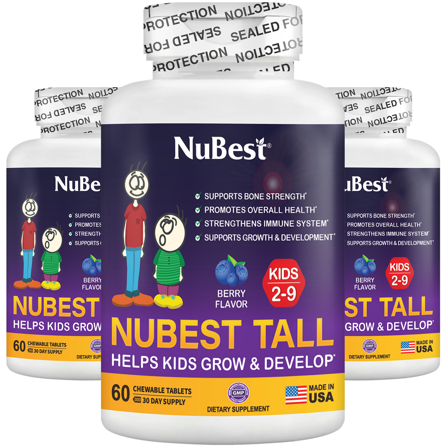 NuBest Tall Kids, Multivitamins, Berry Flavor, Ages 2-9, 60 Chewables