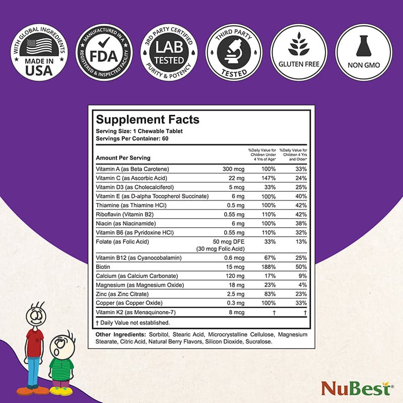 NuBest Tall Kids, Multivitamins, Berry Flavor, Ages 2-9, 60 Chewables